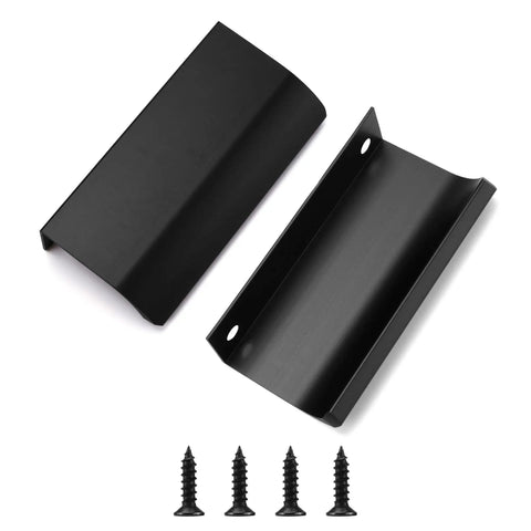 10 Pack Black Aluminum Edge Pull Handles Hidden Concealed Tab Pulls For Doors Drawers Cabinets Wardrobes, screws included