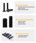 Heavy Duty M6 Countersunk Bolts And Hex Socket Cap Screws Kit, 50 Piece Assortment With Hex Nuts, 10.9 Alloy Steel Black Oxide Coating, Metric Allen Drive, Knockout Hardware For Any Garage Job - Flat head and threaded display.