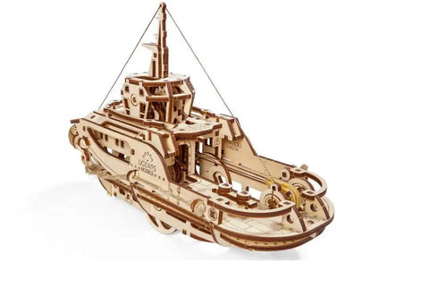 Wooden Mechanical Tugboat 3D Puzzle Model Construction Set With Gear Driven Motion Buildable Nautical Toy For Collectors And DIY Enthusiasts Ideal For STEM Learning And Creative Display, assembled wooden tugboat model
