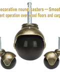 2 Inch Antique Brass Casters Set Of 4 Heavy Duty Ball Caster Wheels With Sleeve Plugs shown in front and side views