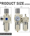 Front view of two LNCHKA FRL air regulator filter lubricator units with gauge and 3/8 in NPT ports, beige