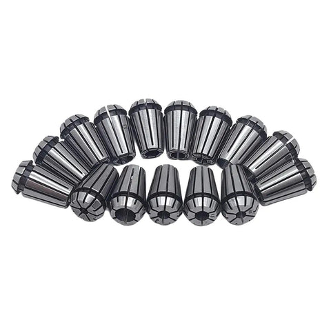 All In One 19 Piece ER11 Precision Spring Collet Set With 1mm Through 7mm And One Eighth And One Quarter Inch Sizes, ER11A Clamping Nuts, M14 Thread