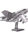 Side view of assembled 3D Metal Puzzle Tornado Fighter Jet Kit for Adults and Teens on stand.