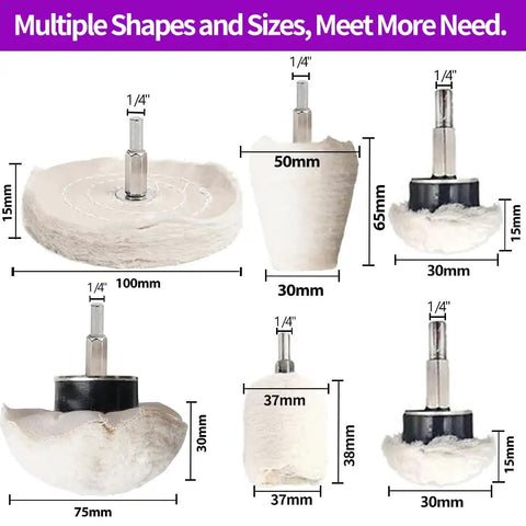 Twelve Piece Heavy Duty Buffing Pad And Polishing Wheel Kit For Dremel Rotary Tools featuring various sizes and shapes.