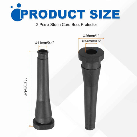 2 Pack Power Cord Protector Boots for Cutting Machines and Drills, Tough Rubber Cable Sleeve Guards, dimensions shown