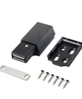 Invisible Push To Open Cabinet Latches For Modern Kitchen And Bathroom Drawers, black metal, includes screws and mounting plate.