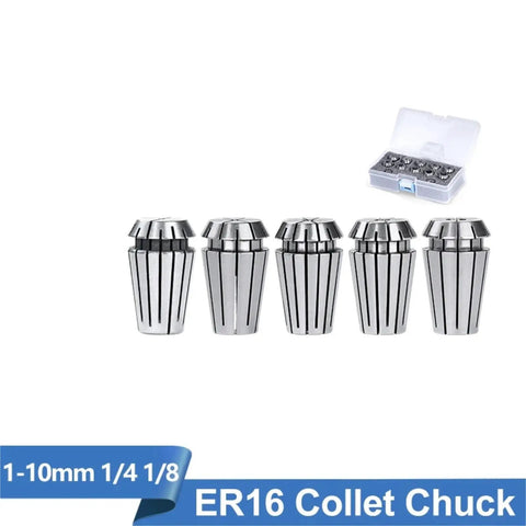 Heavy Duty ER16 Spring Collet Chuck 1 To 10mm And Inch Sets Fits CNC Engraving Machines, shown in a set of five.