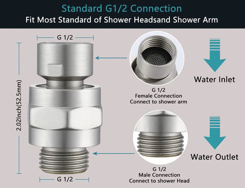 Shower Head Swivel Ball Adapter With Solid Brass Universal Angle Connector For Heavy Duty Durability, No Leak Performance, High Pressure Safe, Corrosion Resistant, No Fuss Install, Universal Fit, G1/2 52.5mm