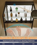 LED Lighted Bathroom Medicine Cabinet With Backlit Panel, USB Sockets, Anti Fog, showing gesture-controlled brightness adjustment.