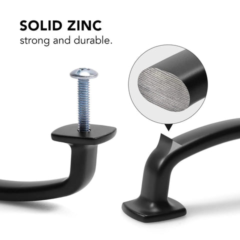 Arch Cabinet Pulls 3 Inch Matte Black Solid Zinc Die Cast detail showing cross-section and mounting screw