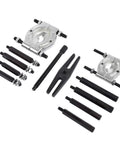 Beefy 12 Piece Bearing Puller Set With 5 Ton Capacity And 2 Inch And 3 Inch Jaws Wheel Hub Axle Puller Kit components displayed