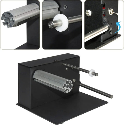 Automatic Label Rewinder Machine With Two-Way Rewind metal frame and components close-up