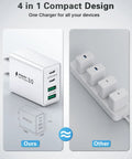 40W USB-C Quad Charger Block With Four Ports, Fast PD And QC Wall Charger For iPhone 17 To 11 Pro Max And Samsung, Dual USB-C PD Ports, 20W Max Per Port, Fast Charge Up To 3x Faster. White 4-port compact charger
