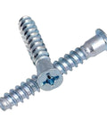Tough As Nails M7 X 38 Mm Countersunk Flat Head Confirmation Screws For Furniture Builds Zinc Plated Phillips Wood Self Tapping Fasteners 5 Pack Pro Shop Edition, showing two screws