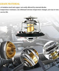 Heavy Duty Engine Coolant Thermostat With Reinforced Silicone Gasket Slick Direct Swap Unit For Honda Civic Crv Crz showing stainless steel and copper materials.
