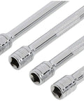 Wobble Extension Set For One Quarter Inch Drive With Two Inch, Four Inch, Six Inch And Fourteen Inch Extensions, chrome with knurled grip
