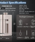 Top Tier Plug In Electric Burr Coffee Grinder With 53 Mm Stainless Steel Conical Burrs And Nitty Gritty Infinite Adjustment, specifications and dimensions.
