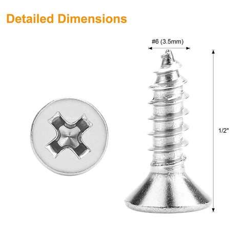 Top Shelf 200 Piece Pack Of Size Six By Half Inch Phillips Countersunk Flat Head Wood Screws Heavy Duty 304 Stainless Steel Self Tapping Fasteners detailed view