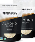 Pack of two Terrasoul Superfoods organic almond flour bags, labeled as blanched, non-GMO, and organic nutrient-dense.