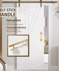Gold 5-inch self-stick cabinet handle installed on door, part of a 2 Pack 5 Inch Self Stick Cabinet Handles With Adhesive Gold Metal Drawer Pulls