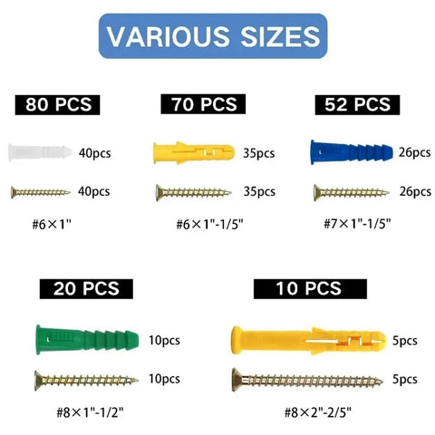 Self Drilling Drywall Anchors Kit With Screws 232-Piece Wall Plugs And Expansion Bolts For Quick No-Prep Install And Easy Heavy-Duty Mounts On Studless Walls Yellow Zinc Plated Carbon Steel For Rust And Wear Resistance