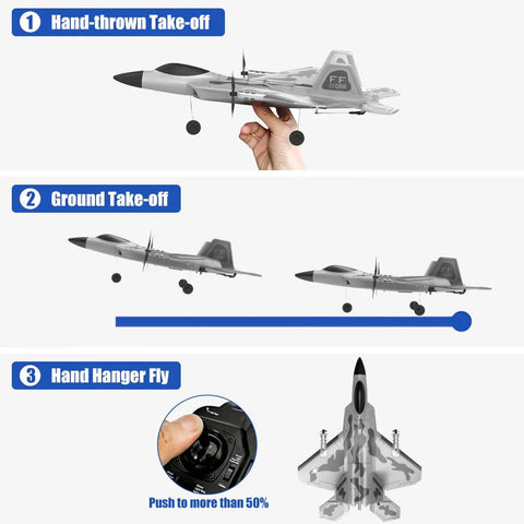 Three take-off methods for F22 Style 4 Channel RC Airplane With Xpilot Stabilization System Beginner Friendly Aerobatic Remote Control Plane.