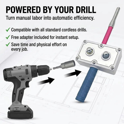 Hot Stuff Electrician's Wire Pulling Assistant Gets You Paid Faster With This Bad Brushless Wireless Handheld Cable Feeder Tugger shown with cordless drill attachment.