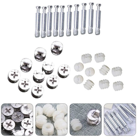 24 Sets Cam Lock Fittings For Furniture With Cam Bolts And Connecting Dowels Durable Iron And Nylon Material visible