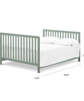 Hidden Hardware Twin And Full Bed Conversion Kit In Light Sage For Cribs fully assembled showing bed dimensions in pine material.