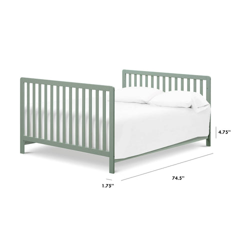Hidden Hardware Twin And Full Bed Conversion Kit In Light Sage For Cribs fully assembled showing bed dimensions in pine material.