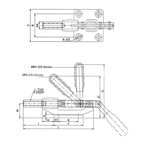 Technical drawing of Top Grade Push Pull Quick Clamp Toggle Tooling Fixture Built Like A Tank for precise measurements.