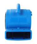 Front view of blue Powerhouse 1/8 HP Air Mover With 600 CFM Floor Dryer Utility Blower Three Speed Settings Rugged Poly Housing