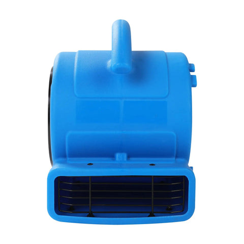 Front view of blue Powerhouse 1/8 HP Air Mover With 600 CFM Floor Dryer Utility Blower Three Speed Settings Rugged Poly Housing
