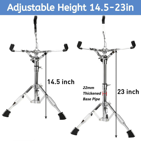 Youeon Heavy Duty Double Braced Snare Drum Stand With Stick Holder Fits 10 14 Inch Kicks Adjustable Height 14.5 to 23 inches.