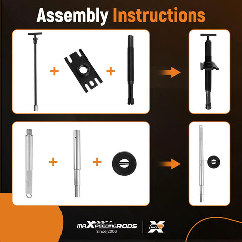 Assembly instructions for Engine Alignment Tool and Gimbal Bearing Puller Set for Mercruiser Alpha One, MR, Bravo, OMC, and Volvo Outdrives.