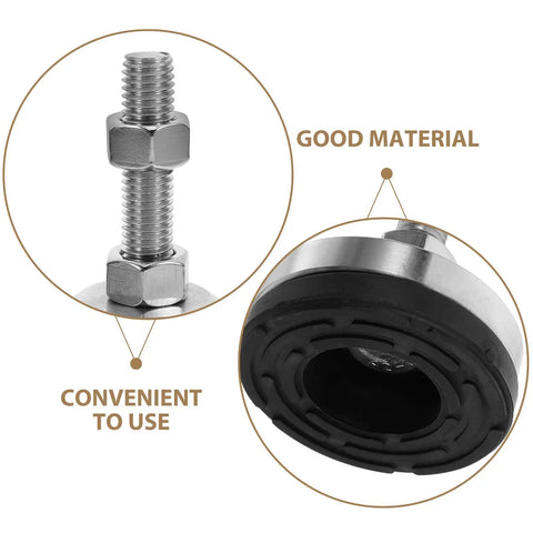 Close-up of Heavy Duty Adjustable Leveling Feet Set For Shelving, Machinery, Tables, And Furniture with non-slip nylon base