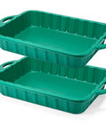 Two-Pack 19.7x15.4x4 Inch Oil Drain Pans, Green 2-Gallon Auto Catch Trays stacked with easy-carry handles visible
