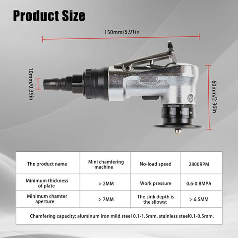 Durable Mini Pneumatic Chamfering Tool In Light Aluminum Alloy Air Powered Deburring Machine For 45 Degree Beveling on edge profile.