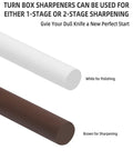 4 Rod Ceramic Sharpener Kit With Turn Box showing white polishing and brown sharpening rods
