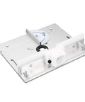 Heavy Duty Aluminum Router Lift System Kit With Precision Table Insert Plate For Woodworking Shops Built Rock Solid And Rust Proof Super Smooth Height Adjustment Shop Ready Upgrade, showing the precision table insert plate and angle gauge.