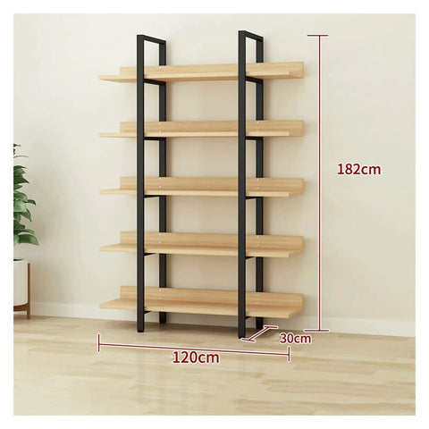 Built Different Vertical Bookcase Featuring Heavy Duty Steel Frame Smooth Layered Shelves Straight Fire Storage Setup For Living Room Or Office displaying dimensions 182cm x 120cm x 30cm.