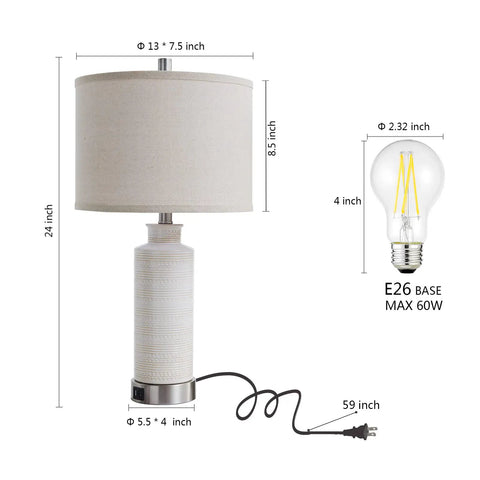 Dimensions of Set of 2 Modern Touch Table Lamps for Living Room and Bedroom, 3-Way Dimmable Nightstand Lamps With 2 USB Ports