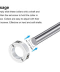 Four Pack Double Split Clamp-On Shaft Collar For 1-1/8 Inch Shaft with set screw next to a metal rod, demonstrates fitting use.