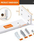Kickass Heavy Duty Floating Shelf Brackets 10 Inch 6 Pack showing dimensions and included hardware for DIY installation.