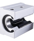 Close-up of a Smooth Sliding Guide Rail Kit 4Pcs Set with SBR12UU bearing, showcasing metal construction and linear motion components.