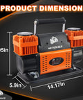Heavy Duty 12V Portable Air Compressor Featuring A Badass 10.6 CFM Dual Cylinder Pump size dimensions 9.05in x 5.9in x 14.17in.