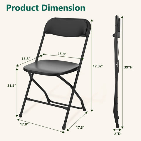 4 Pack Black Plastic Folding Chairs With Steel Frame For Outdoor Use No Fuss Portable Stackable Foldable Seating 350 Lb Capacity