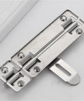 Premium Stainless Steel Sliding Bolt Latch for Outdoor Gates and Barn Doors Heavy Duty Self Closing Slide Bolt Door Catch With Smooth Action Silver Finish 4 Inch Locking Mechanism, close-up view showing the latch mechanism.
