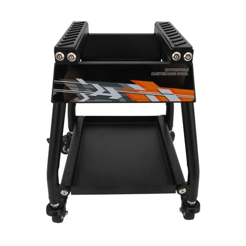 Front view of Heavy Duty Universal Dirt Bike Stand With 1100 Lb Capacity, Detachable Lift For Maintenance And Tire Changes, Fits Most Dirt Bikes And E Bikes Including Surron Tuttio MX And Enduro Dual Sport, Anti Slip Steel Hoist showing anti-slip top