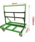 Premium Folding Glass Transport Cart And Heavy Duty Door Window Material Trolley, green steel frame, 900mm wide, 1200mm tall.